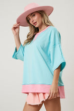 Load image into Gallery viewer, Peach Love Color Contrast Oversized Shirt in Blue/Pink Shirts &amp; Tops Peach Love California   
