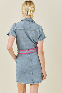 BaeVely Belted Mini Dress in Denim