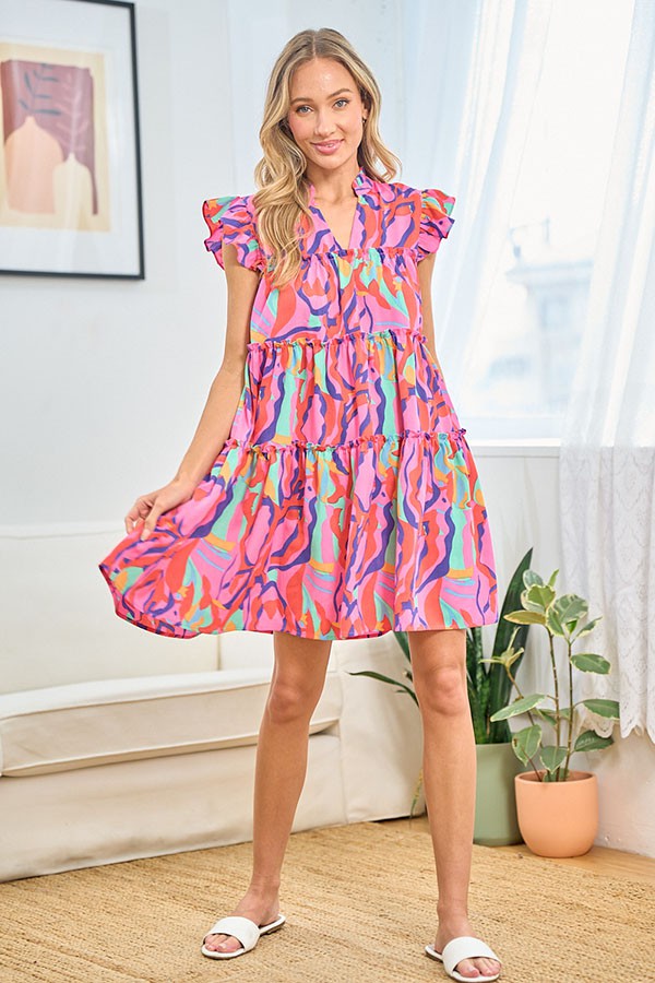 First Love Multicolored Abstract Print Babydoll Dress Dresses First Love   