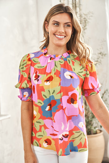 Hailey & Co Floral Print Top in Red