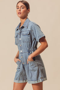 So Me Utility Button Down Romper in Denim