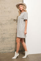Blue B Solid Color T Shirt Dress with Western Embroidery in Grey