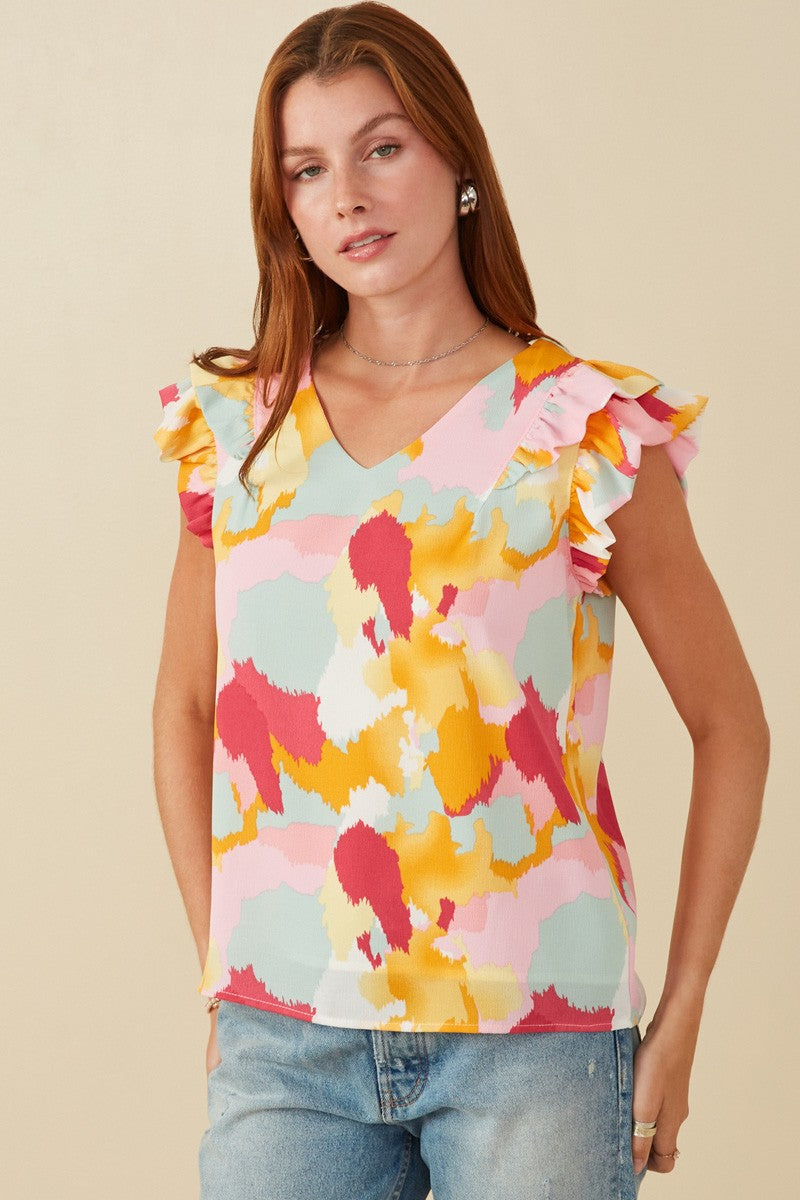 Hayden Abstract Print Top in Pink Mix Shirts & Tops Hayden   
