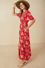 Load image into Gallery viewer, Hayden Floral Print Maxi Dress with Front Slit in Red Dresses Hayden   
