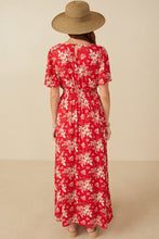 Load image into Gallery viewer, Hayden Floral Print Maxi Dress with Front Slit in Red Dresses Hayden   
