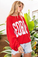 BucketList Oversized Ribbed GEORGIA Print Top in Georgia Red