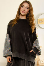 Load image into Gallery viewer, BlueVelvet Oversized Top with Contrasting Sleeves in Black-Charcoal ON ORDER
