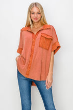 Load image into Gallery viewer, J.Her Mineral Washed Collared Shirt in Clay Shirts &amp; Tops J.Her   
