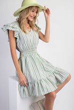 Load image into Gallery viewer, Easel Striped Cotton Voile Dress in Sage Dresses Easel   
