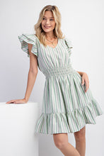 Load image into Gallery viewer, Easel Striped Cotton Voile Dress in Sage Dresses Easel   
