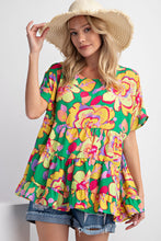 Load image into Gallery viewer, Easel Floral Print Baby Doll Top in Green Shirts &amp; Tops Easel   

