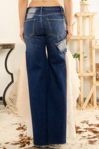 BlueVelvet Denim with Lace and Mesh Panel Jeans in Dark Denim Pants BlueVelvet   