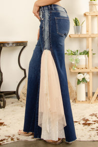 BlueVelvet Denim with Lace and Mesh Panel Jeans in Dark Denim Pants BlueVelvet   