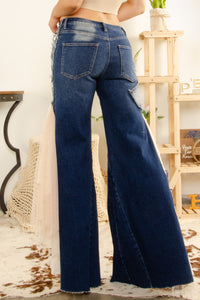 BlueVelvet Denim with Lace and Mesh Panel Jeans in Dark Denim Pants BlueVelvet   