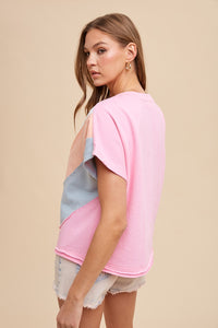 AnnieWear Asymmetrical Color Block Top in Candy Pink Combo Shirts & Tops AnnieWear   