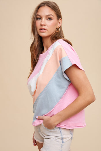AnnieWear Asymmetrical Color Block Top in Candy Pink Combo ON ORDER Shirts & Tops AnnieWear   