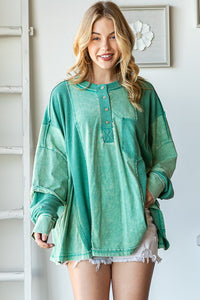 Oli & Hali Solid Color Mixed Knit and Waffle Top in Jade Shirts & Tops Oli & Hali   