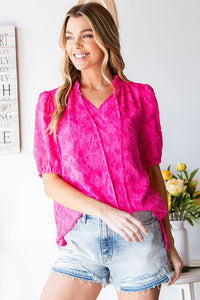 First Love Solid Color Textured Top in Hot Pink Shirts & Tops First Love   