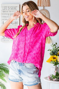 First Love Solid Color Textured Top in Hot Pink Shirts & Tops First Love   