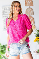 First Love Solid Color Textured Top in Hot Pink Shirts & Tops First Love   