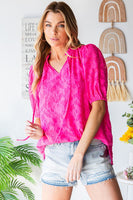First Love Solid Color Textured Top in Hot Pink Shirts & Tops First Love   