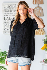 First Love Solid Color Textured Top in Black