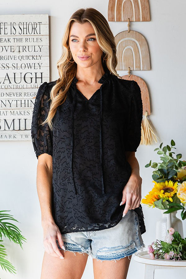 First Love Solid Color Textured Top in Black