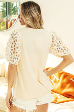 Load image into Gallery viewer, BiBi Solid Color Top with Flower Lace Puff Sleeves in Ivory
