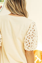 Load image into Gallery viewer, BiBi Solid Color Top with Flower Lace Puff Sleeves in Ivory
