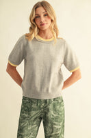 Jodifl Contrasting Color Layer Edge Detail Sweater in Heather Grey