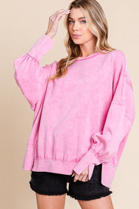 Sewn+Seen Oversized Top with Slit Details in Pink Shirts & Tops Sewn+Seen   