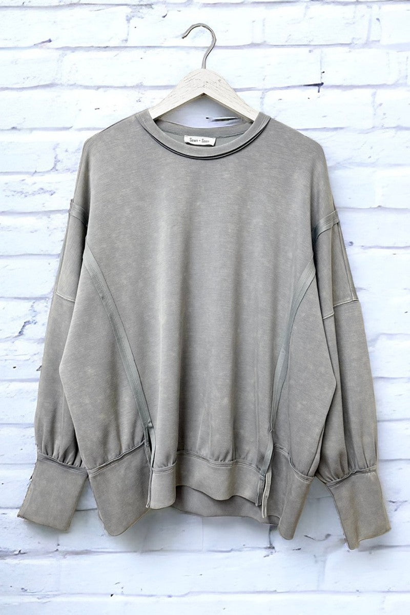 Sewn+Seen Oversized Top with Slit Details in Grey Shirts & Tops Sewn+Seen   