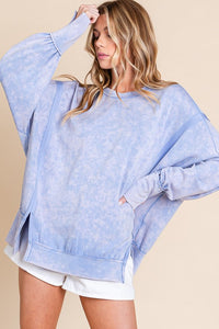 Sewn+Seen Oversized Top with Slit Details in Blue Shirts & Tops Sewn+Seen   