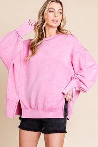 Sewn+Seen Oversized Top with Slit Details in Pink Shirts & Tops Sewn+Seen   