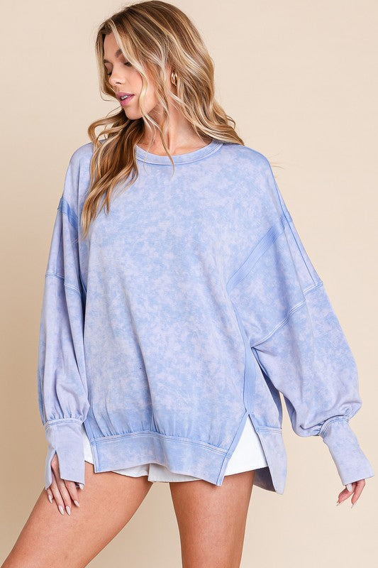 Sewn+Seen Oversized Top with Slit Details in Blue Shirts & Tops Sewn+Seen   