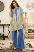 BlueVelvet Multi Printed Fabric Button Down Poncho Top in Blue Combo ON ORDER Shirts & Tops BlueVelvet   
