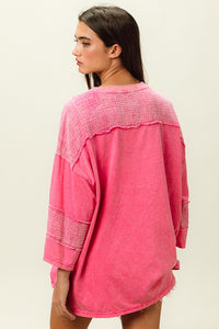 BiBi Solid Color Jersey Knit and Gauze Top in Fuchsia Shirts & Tops BiBi   