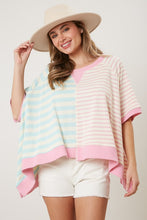Load image into Gallery viewer, Peach Love Mixed Color Striped Oversized Top in Blue/Pink Shirts &amp; Tops Peach Love California   
