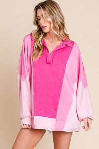 Sewn+Seen Oversized Color Block Scuba Top in Pink Shirts & Tops Sewn+Seen   