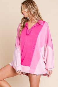 Sewn+Seen Oversized Color Block Scuba Top in Pink Shirts & Tops Sewn+Seen   