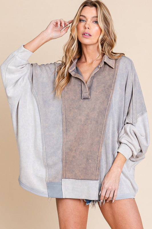 Sewn+Seen Oversized Color Block Scuba Top in Grey Shirts & Tops Sewn+Seen   