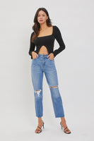 Cello Jeans High Rise Ankle Length Mom Jeans in Medium Denim