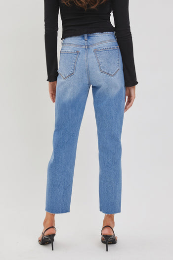 Cello Jeans High Rise Ankle Length Mom Jeans in Medium Denim
