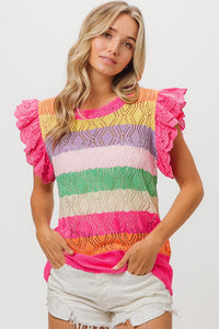 BiBi Open Knit Pointelle Top in Fuchsia Combo Shirts & Tops BiBi   