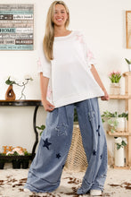 Load image into Gallery viewer, BlueVelvet Thermal Star Patched and Beaded Top in Pink-White
