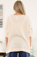 BlueVelvet Thermal Star Patched and Beaded Top in Taupe-Brown Shirts & Tops BlueVelvet   