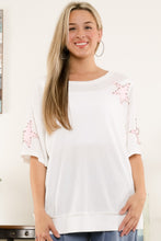 Load image into Gallery viewer, BlueVelvet Thermal Star Patched and Beaded Top in Pink-White
