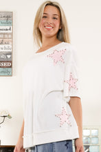 Load image into Gallery viewer, BlueVelvet Thermal Star Patched and Beaded Top in Pink-White
