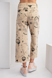 Easel Mixed Fun Print Denim Twill Pants in Khaki ON ORDER Pants Easel   