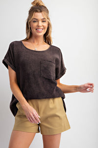 Easel Cotton Gauze Boxy Top in Ash Black Shirts & Tops Easel   
